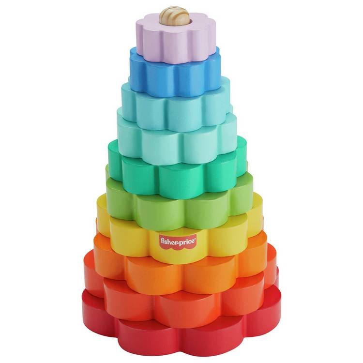 Fisher-Price Wooden Ring Stacker Fine Motor Toy 10 Pieces 0