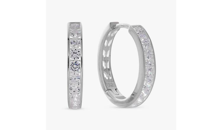 Revere Sterling Silver White Cubic Zirconia Huggie Earrings