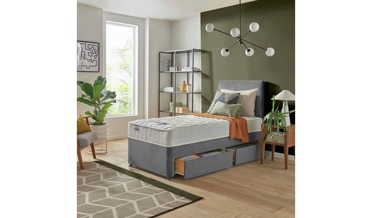 Silentnight Travis Single Comfort 2 Drawer Divan Bed & Headboard - Grey