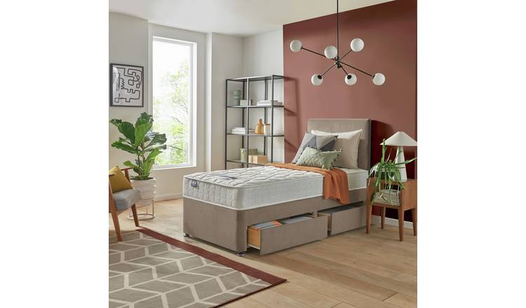 Silentnight Travis Single Comfort 2 Drawer Divan Bed & Headboard - Sand