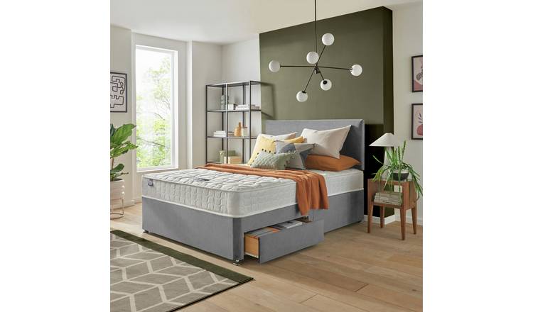 Silentnight Travis Small Double Comfort 2 Drawer Divan Bed & Headboard - Grey