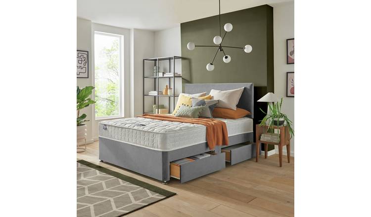 Silentnight Travis Small Double Comfort 4 Drawer Divan Bed & Headboard - Grey