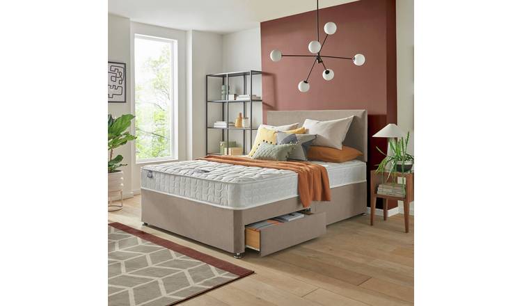 Silentnight Travis Double Comfort 2 Drawer Divan Bed & Headboard - Sandstone