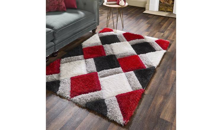 Origins 3D Geometric Red Shaggy Rug - 160x230cm