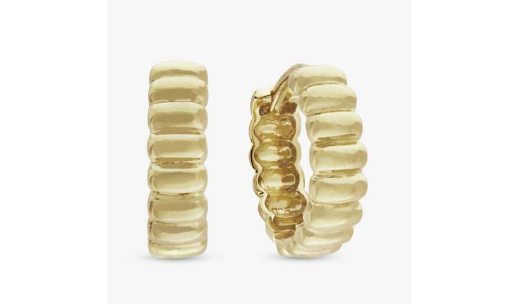 Revere Gold Plated Sterling Silver Ribbed Hoop Earrings
