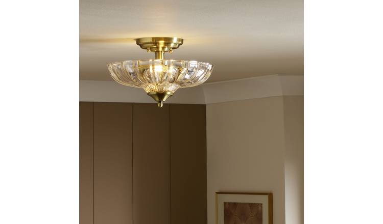Argos Home Brigitte Pressed Glass Uplighter Flush Ceiling Light - Brass
