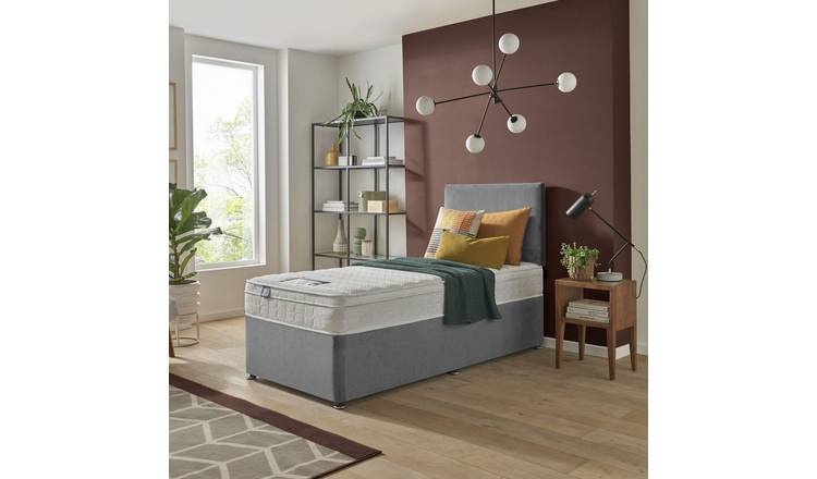 Silentnight Travis Single Memory Sprung Mattress Divan Bed & Headboard - Grey