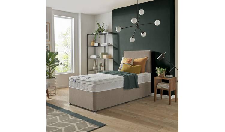 Silentnight Travis Single Memory Sprung Mattress Divan Bed & Headboard-Sandstone