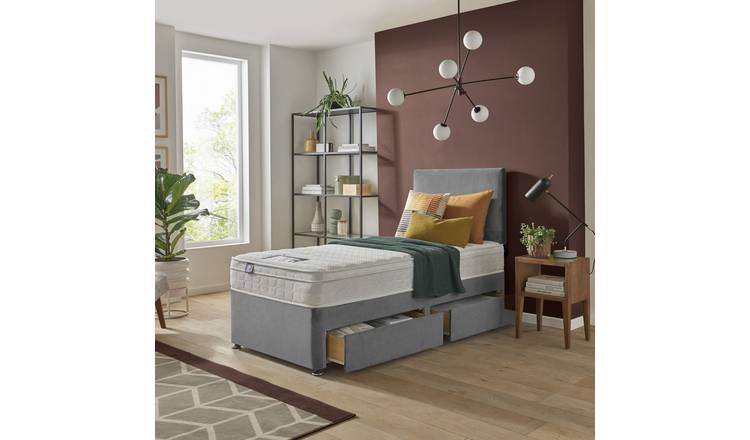Silentnight Travis Single Memory 2 Drawer Divan Bed & Headboard - Grey