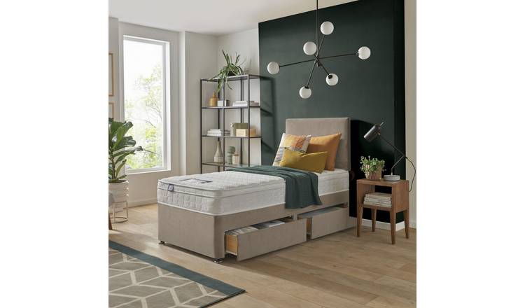 Silentnight Travis Single Memory 2 Drawer Divan Bed & Headboard - Sandstone