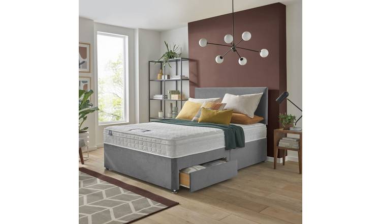 Silentnight Travis Small Double Memory 2 Drawer Divan Bed & Headboard - Grey