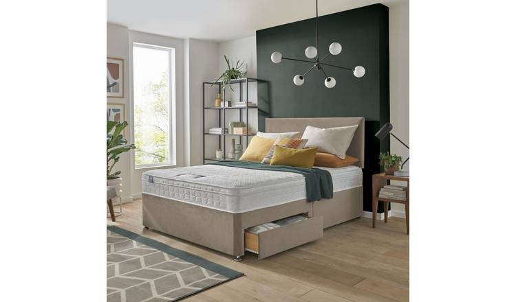 Silentnight Travis Small Double Memory 2 Drawer Divan Bed & Headboard - Sand