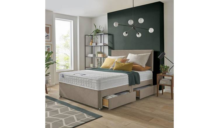 Silentnight Travis Double Memory 4 Drawer Divan Bed & Headboard - Sandstone