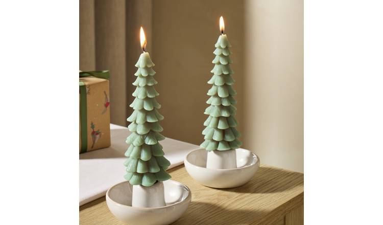 Argos Home Medium Pack of 2 Tree Dinner Taper Candles - Unscented