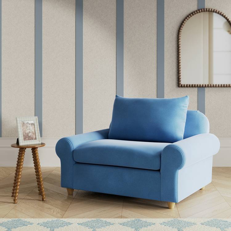 Habitat Whitby Velvet Cuddle Chair - Sky Blue- Ash Leg 0