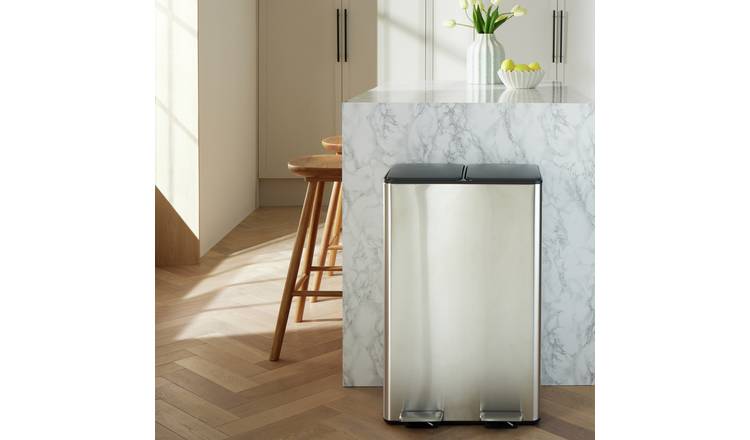 Habitat 60 Litre Twin Compartment Kitchen Pedal Bin - Stainless steel