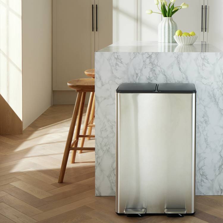 Habitat 60 Litre Twin Compartment Kitchen Pedal Bin - Stainless steel 0
