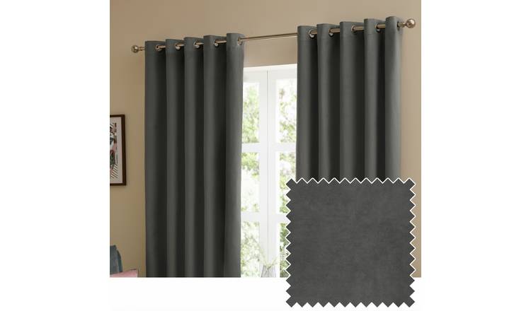Furn Ultimate Velvet Blackout Eyelet Curtains - Charcoal - 229x229cm