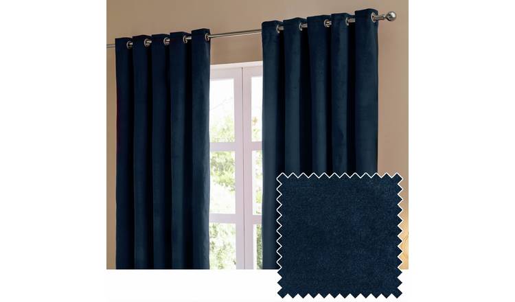 Furn Ultimate Velvet Blackout Eyelet Curtains - Blue - 117x137cm
