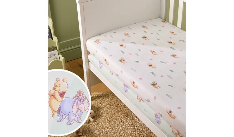 Disney Winnie The Pooh Nursery Cotton Floral Fitted Sheet - Cot