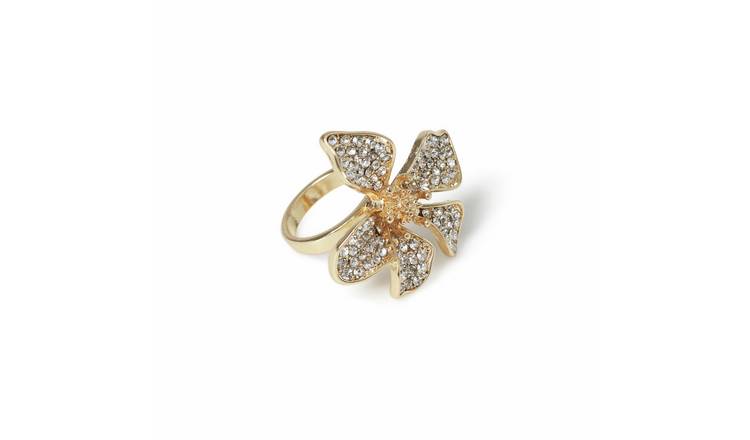 Freedom Gold Crystal Open Flower Ring - Large