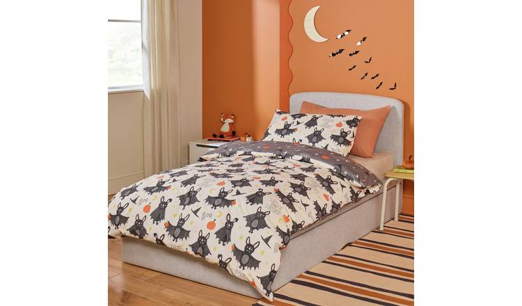 Argos Home Kids Halloween Bats Grey Bedding Set - Double