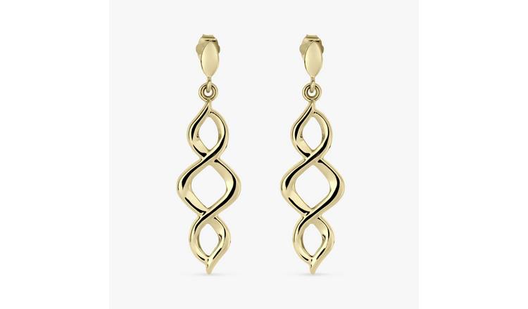 Revere 9ct Yellow Gold Spiral Twisted Drop Earrings