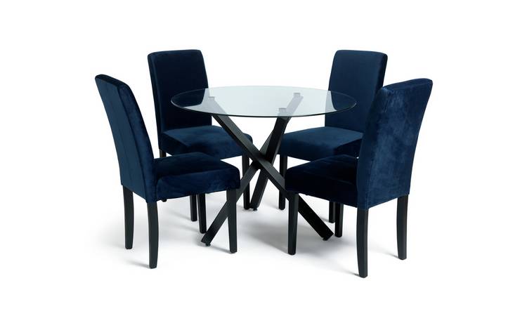 Buy Argos Home Ava Glass Dining Table & 4 Velvet Chairs - Navy | Dining