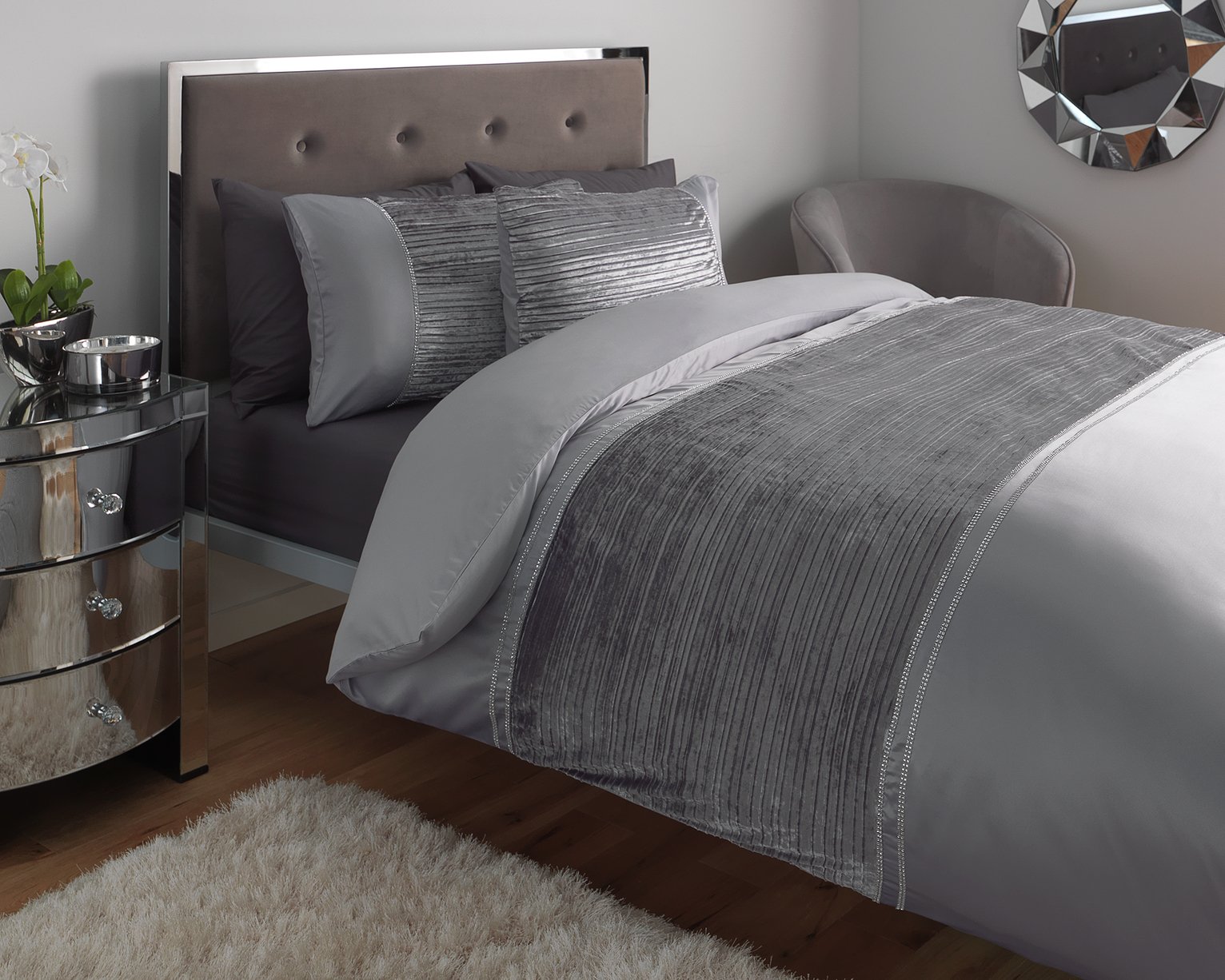 Argos Home Sparkle Velvet Grey Bedding Set - Kingsize