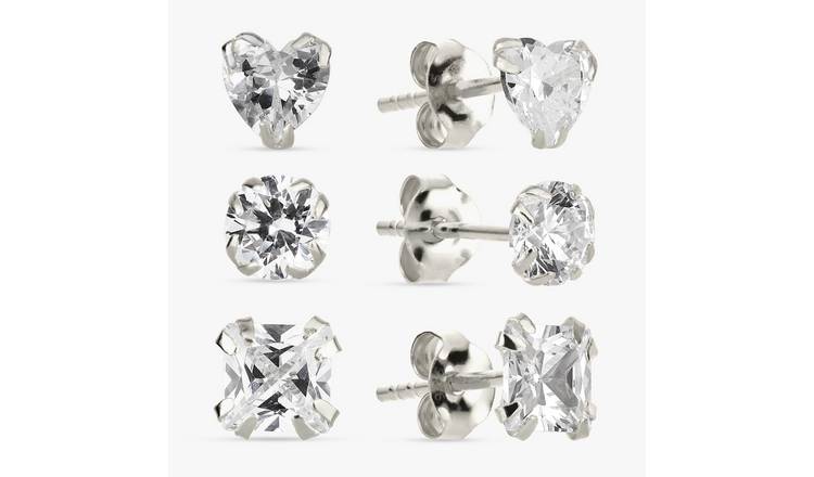 Revere Sterling Silver Cubic Zirconia Stud Earrings-Set of 3