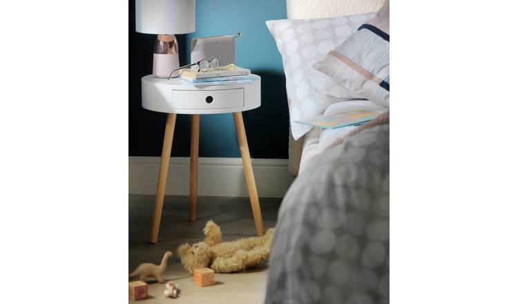 Round white deals nightstand with drawer