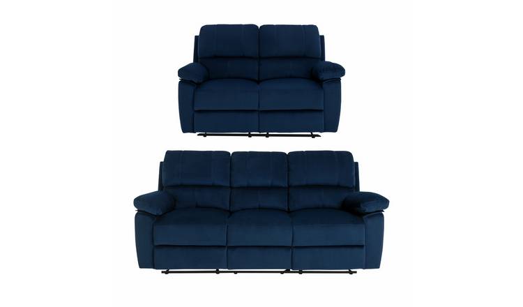 Argos Home Toby Velvet 2 & 3 Seater Recliner Sofa - Navy