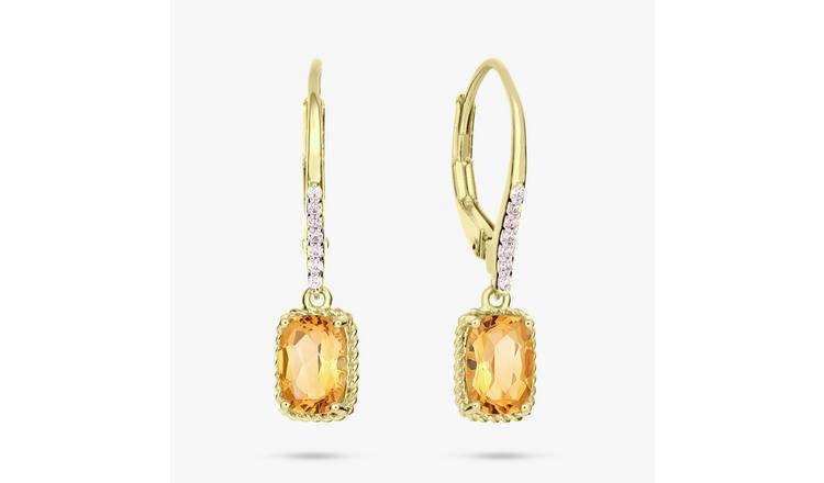 Revere Gold Plated Silver Citrine Stone Drop Earrings