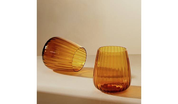 Argos Home Ribbed Set of 2 Tumblers - Amber