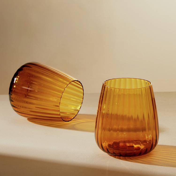 Argos Home Ribbed Set of 2 Tumblers - Amber 0