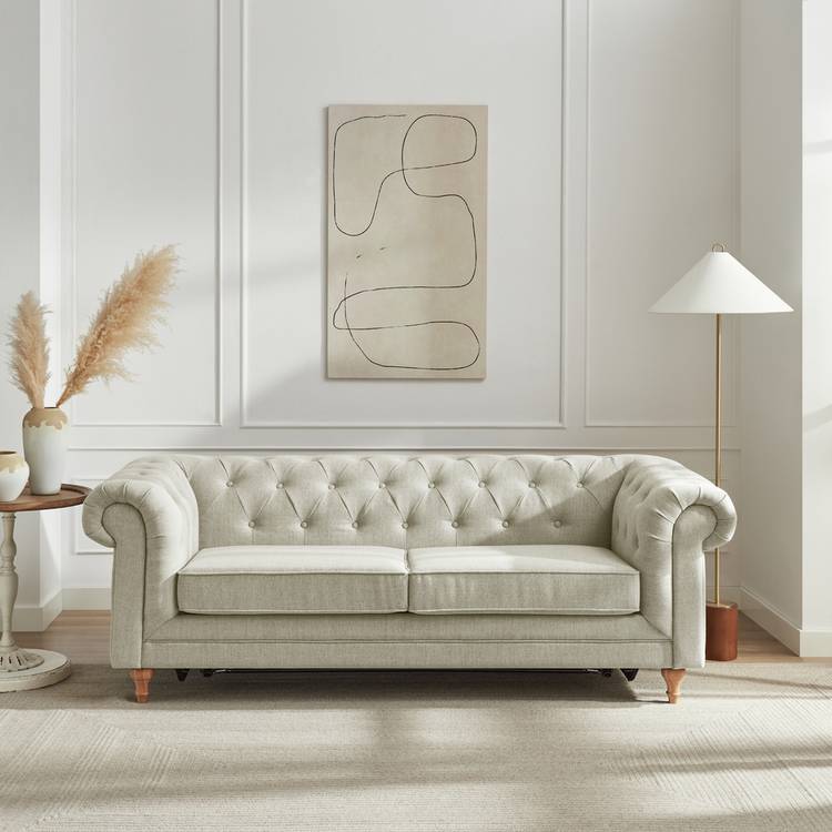 Habitat Chesterfield 3 Seater Fabric Sofa Bed - Natural 0