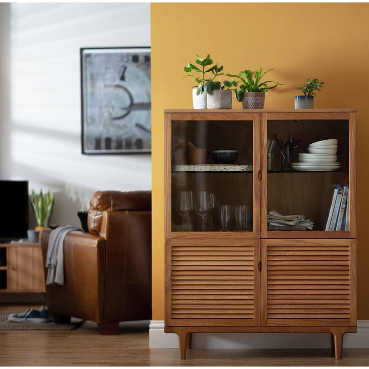 Habitat Oiled 2 Door Glass Display Cabinet - Oak 0