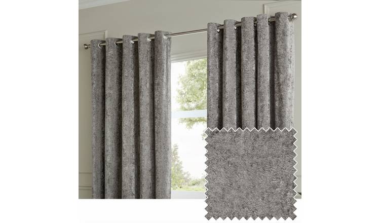 Paoletti Lustre Velvet Eyelet Curtains - Pewter - 168x137cm