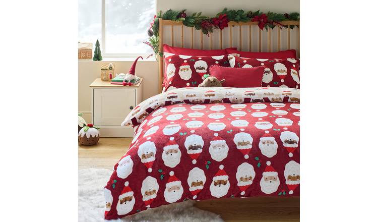 Argos Home Christmas Santa Fleece Red Bedding Set - Single