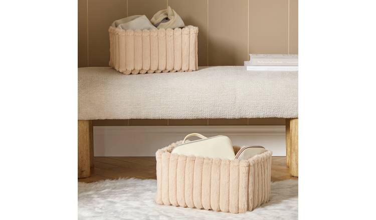 Argos Home Faux Fur Set of 2 Storage Baskets - Cream