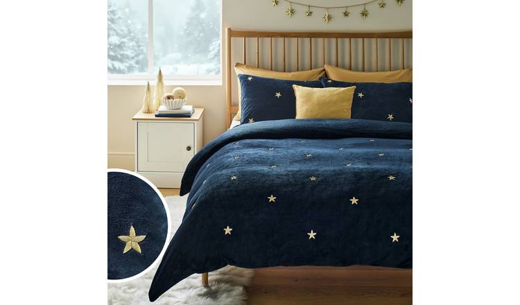 Argos Home Embroidered Star Fleece Navy Bedding Set - King size