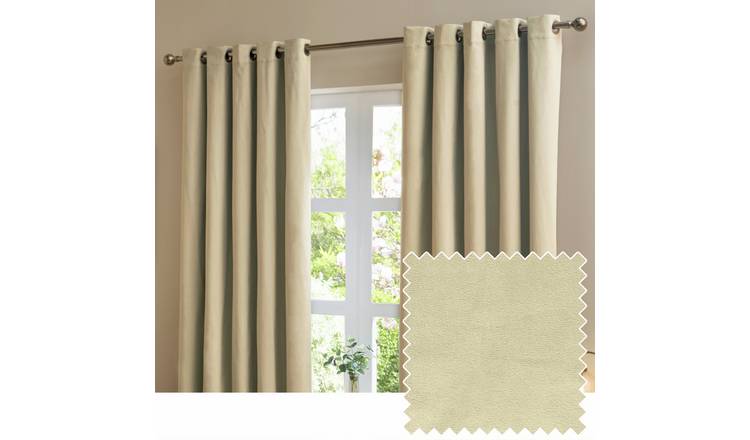 Furn Ultimate Velvet Blackout Eyelet Curtains - Natural - 229x229cm