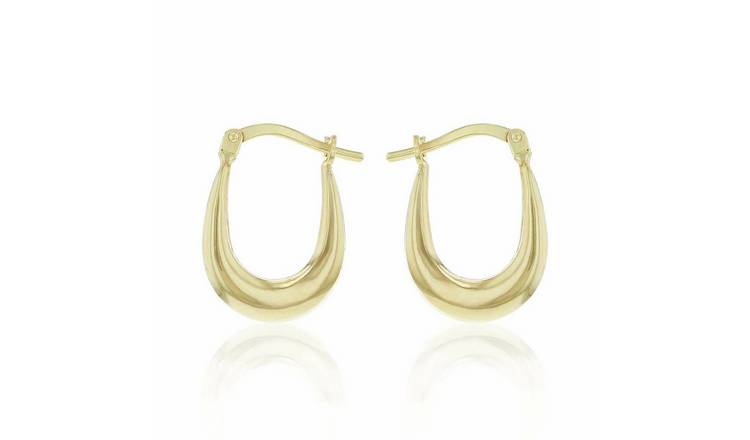 Revere 9ct Gold Bonded Sterling Silver Oval Tapered Creole Earrings
