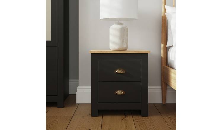 GFW Lancaster 2 Drawer Bedside Table - Black