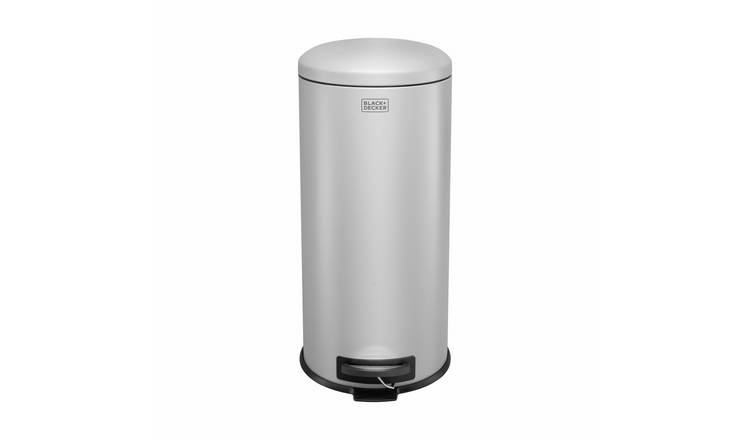 Black + Decker 30 Litre Dome Lid Pedal Bin - Grey