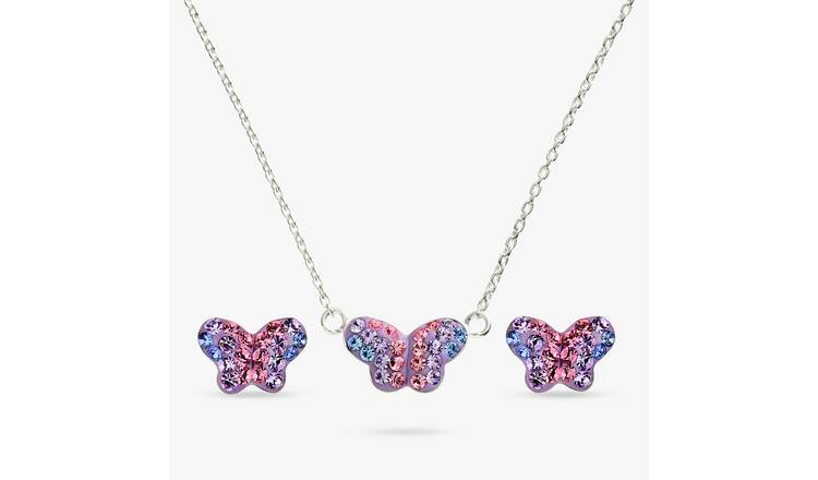 Revere Sterling Silver Crystal Butterfly Jewellery Set 