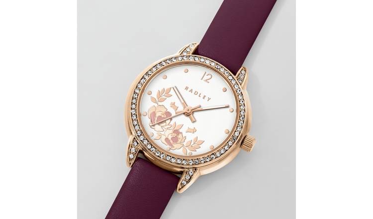 Buy Radley Stone Set Bezel Cranberry Red Leather Strap Watch Womens watches Argos