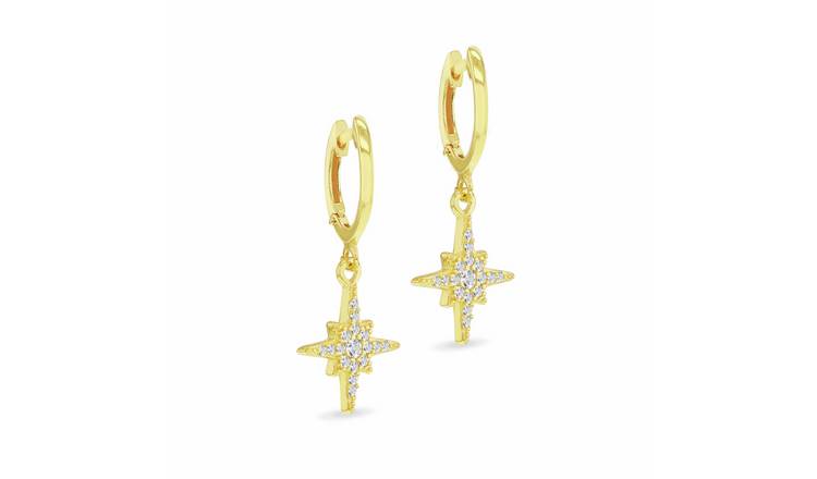 Revere 18ct Gold Plated Sterling Silver North Star Drop Earrings