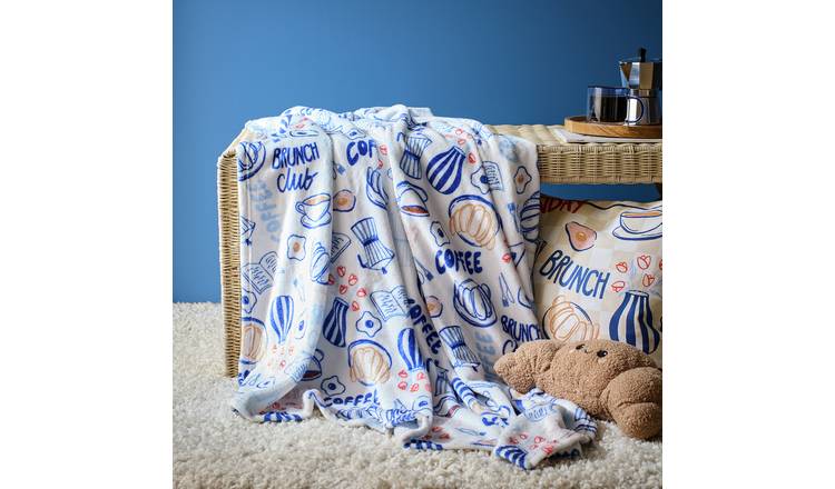 Argos Home Brunch Printed Throw - Blue - 150x125cm