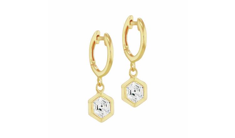 Revere 18ct Gold Plated Sterling Silver Hexagon Huggie Earrings